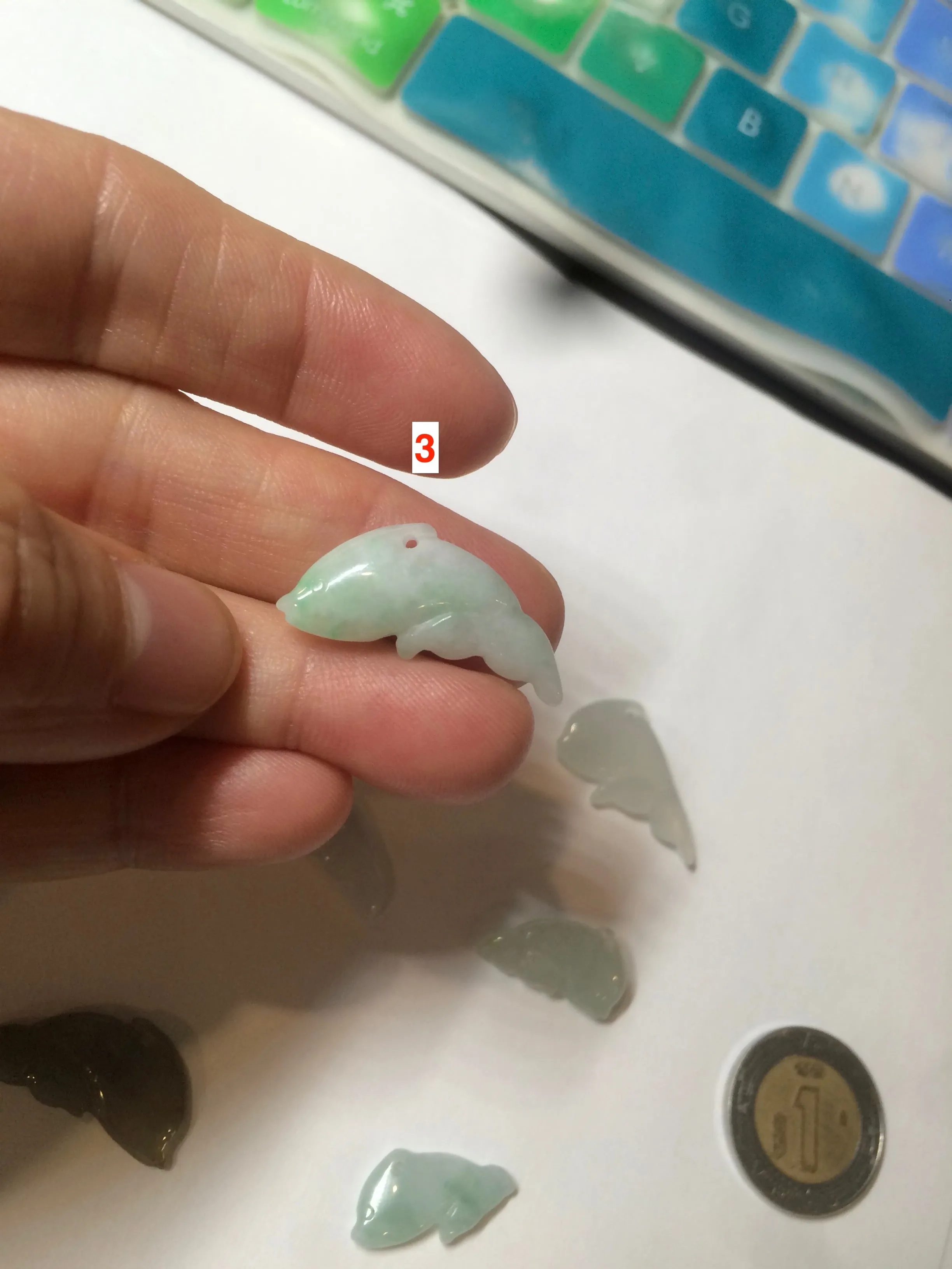 100% Natural sunny green/white/ice clear/brown jadeite Jade baby dolphin pendant AX30 add on item