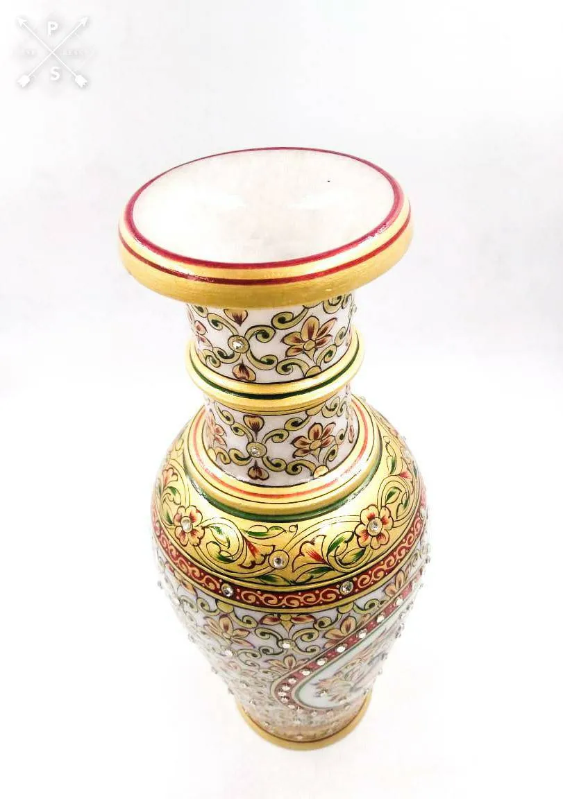 12" MARBLE FLOWER VASE EMBOSED PAINTING