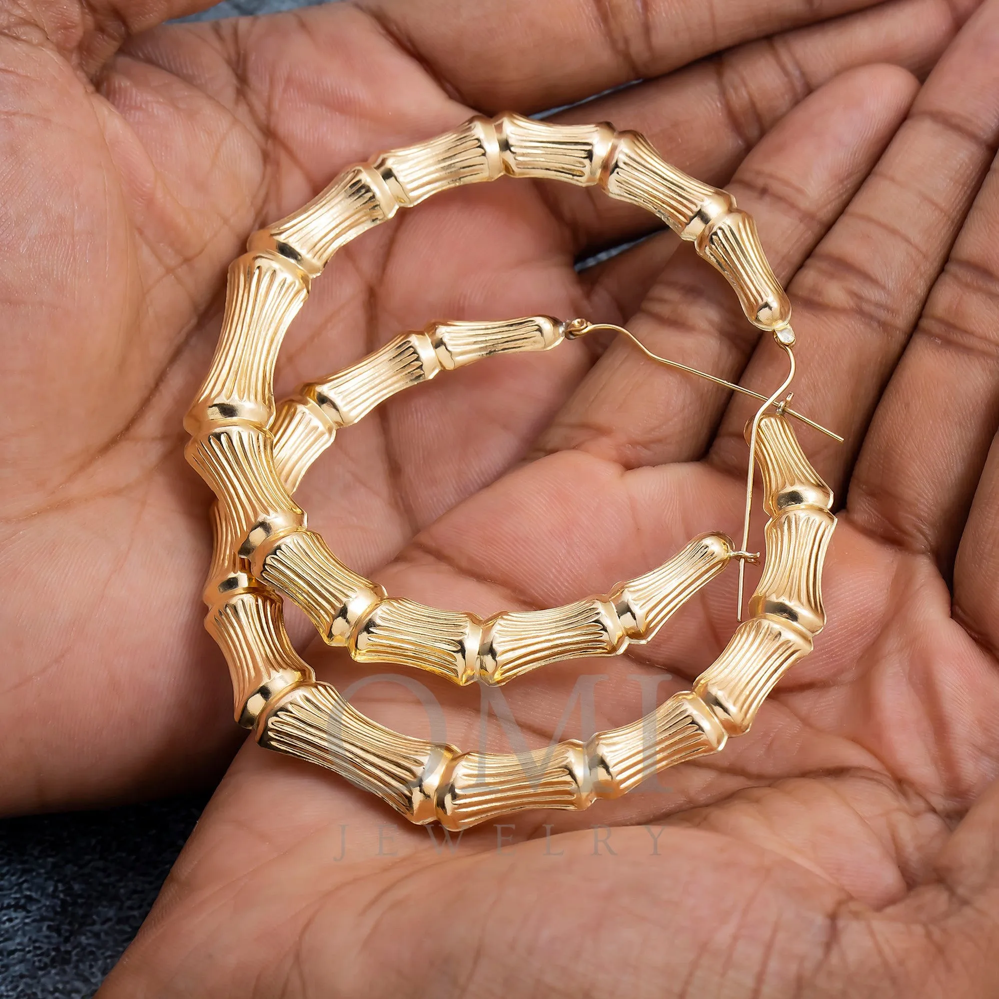 14K GOLD BAMBOO HOOP EARRINGS