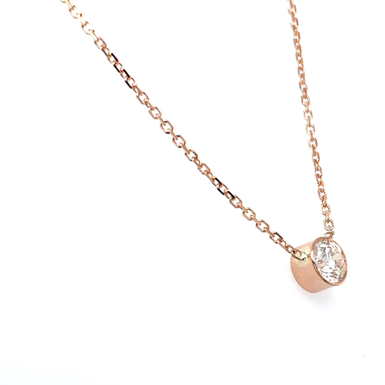 14k Rose Gold .61ct Bezel Set Diamond Necklace