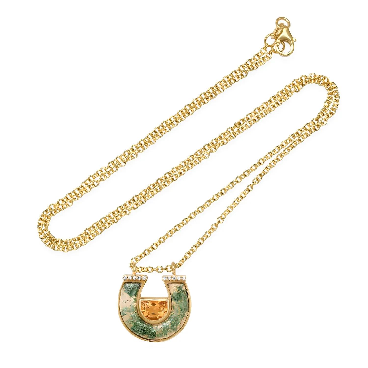 14K YG Citrine, Moss Agate and Diamond Horseshoe Necklace