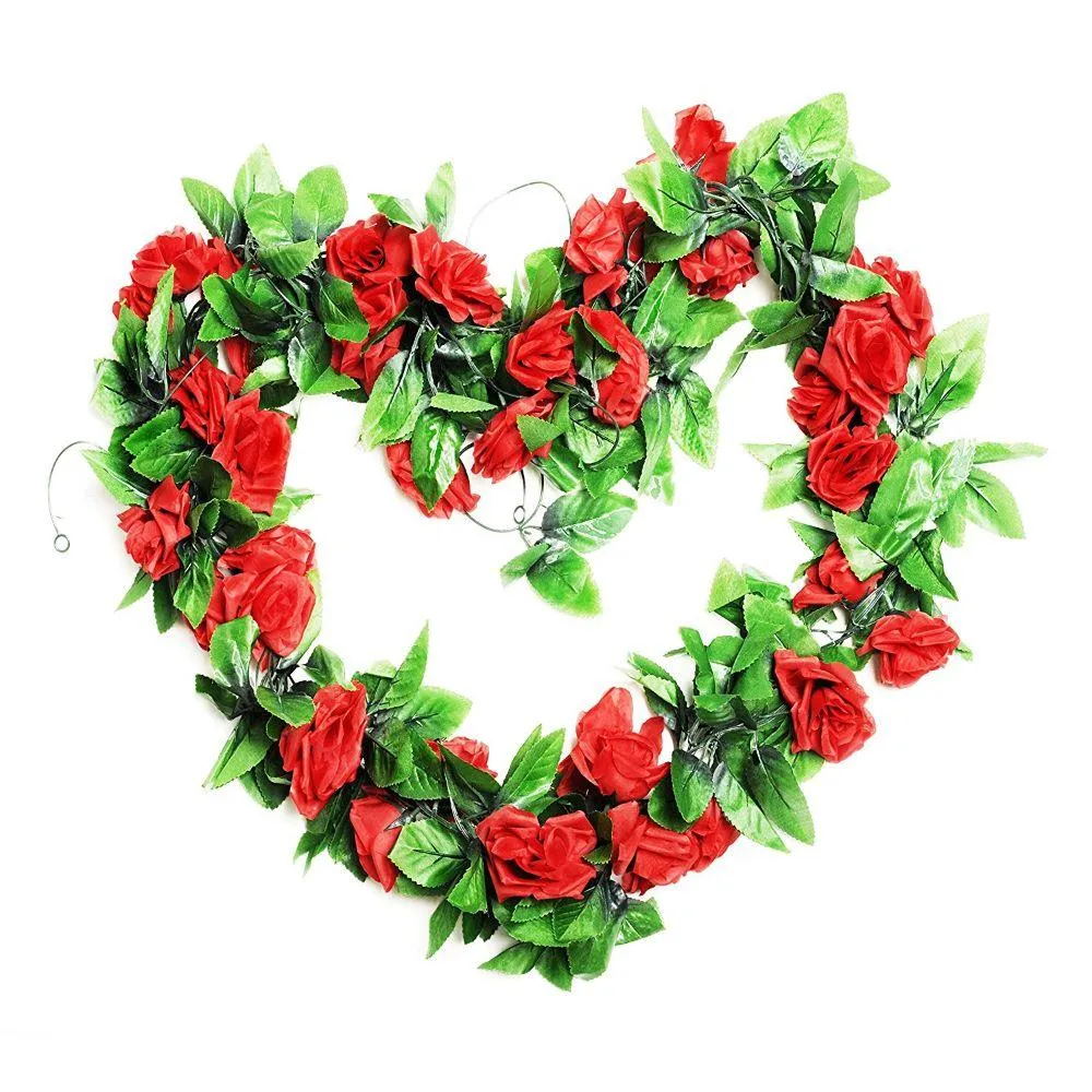 15FT Artificial Rose Vine Silk Flower Garland Fake Hanging Rose Flower for Home Office Garden Hotel Wedding Party Valentine Day Decor