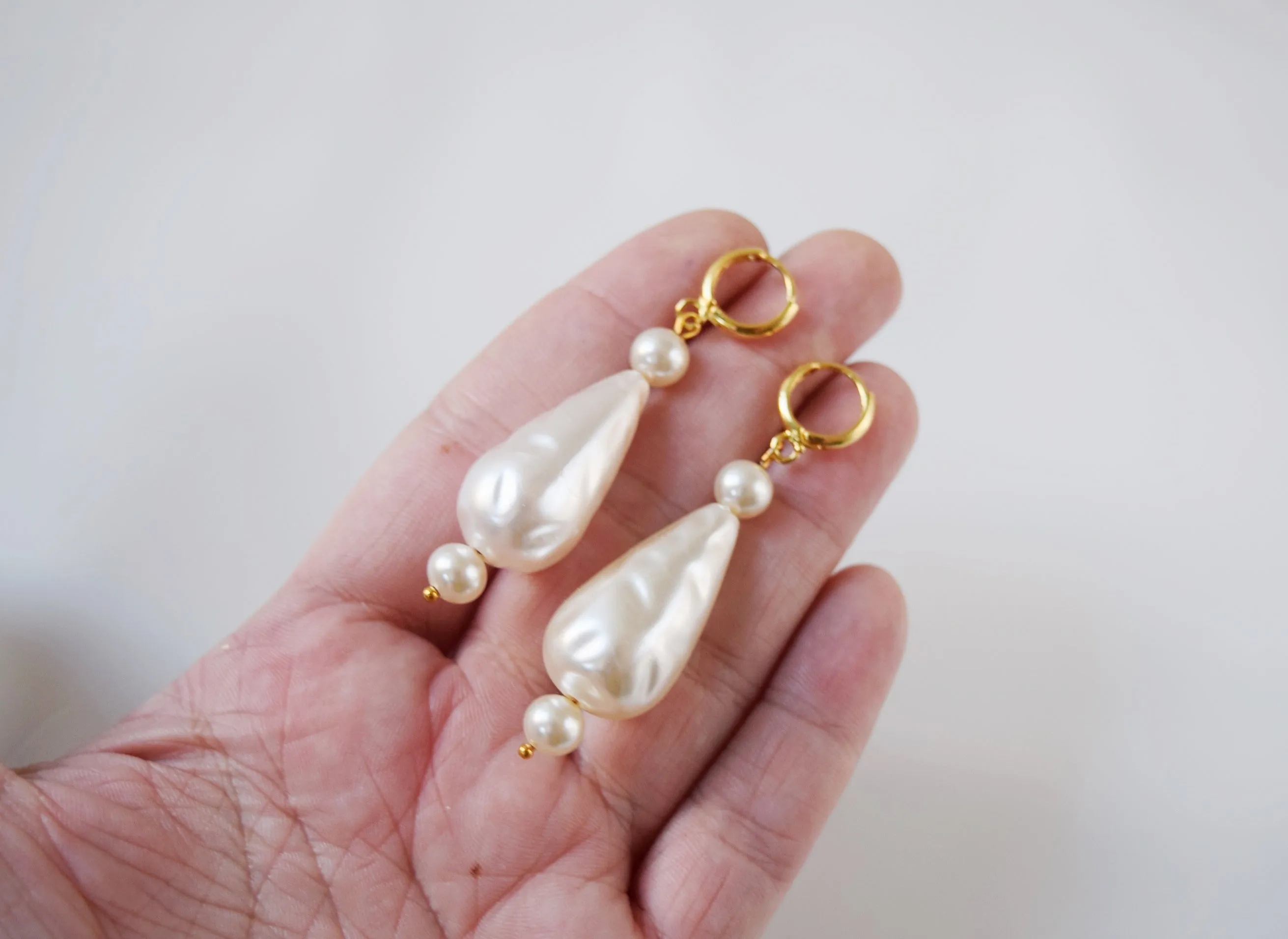 18th Century Large Faux Pearl Dangle Earrings