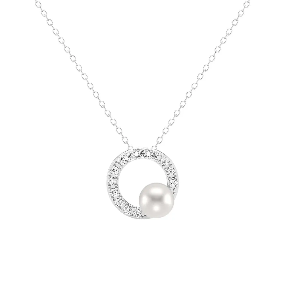 5mm Freshwater Pearl Moissanite Circle Fashion Pendant Necklace