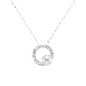 5mm Freshwater Pearl Moissanite Circle Fashion Pendant Necklace