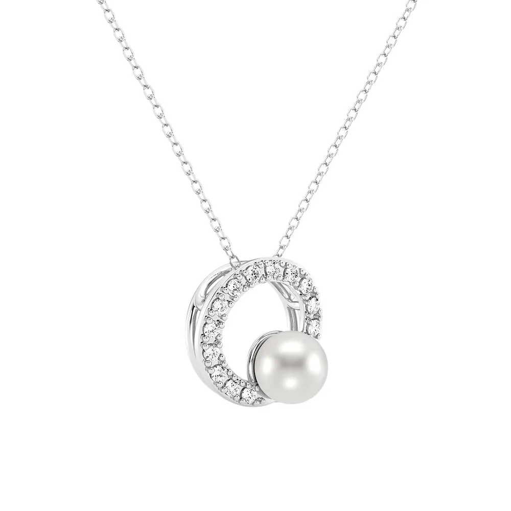 5mm Freshwater Pearl Moissanite Circle Fashion Pendant Necklace