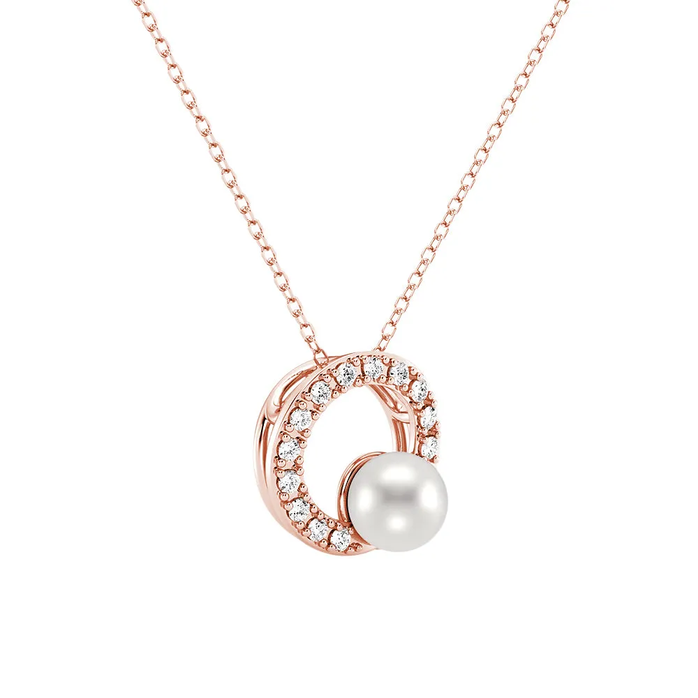 5mm Freshwater Pearl Moissanite Circle Fashion Pendant Necklace