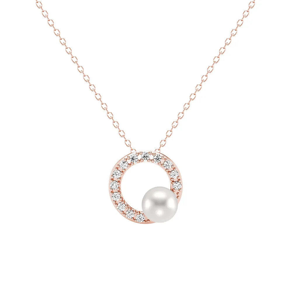 5mm Freshwater Pearl Moissanite Circle Fashion Pendant Necklace