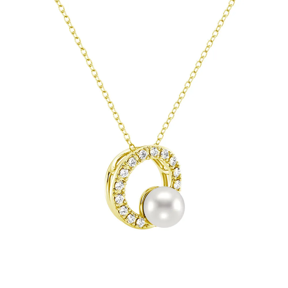 5mm Freshwater Pearl Moissanite Circle Fashion Pendant Necklace