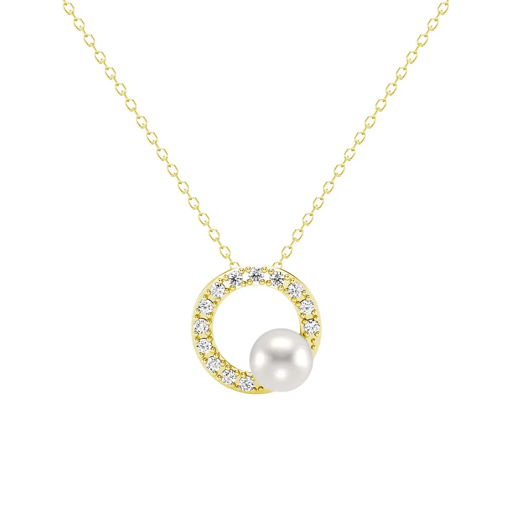 5mm Freshwater Pearl Moissanite Circle Fashion Pendant Necklace