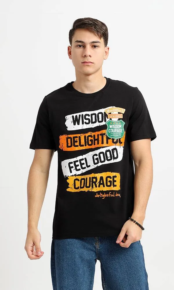 95060 "Wisdom Courage" Regular Fit Round Tee - Black