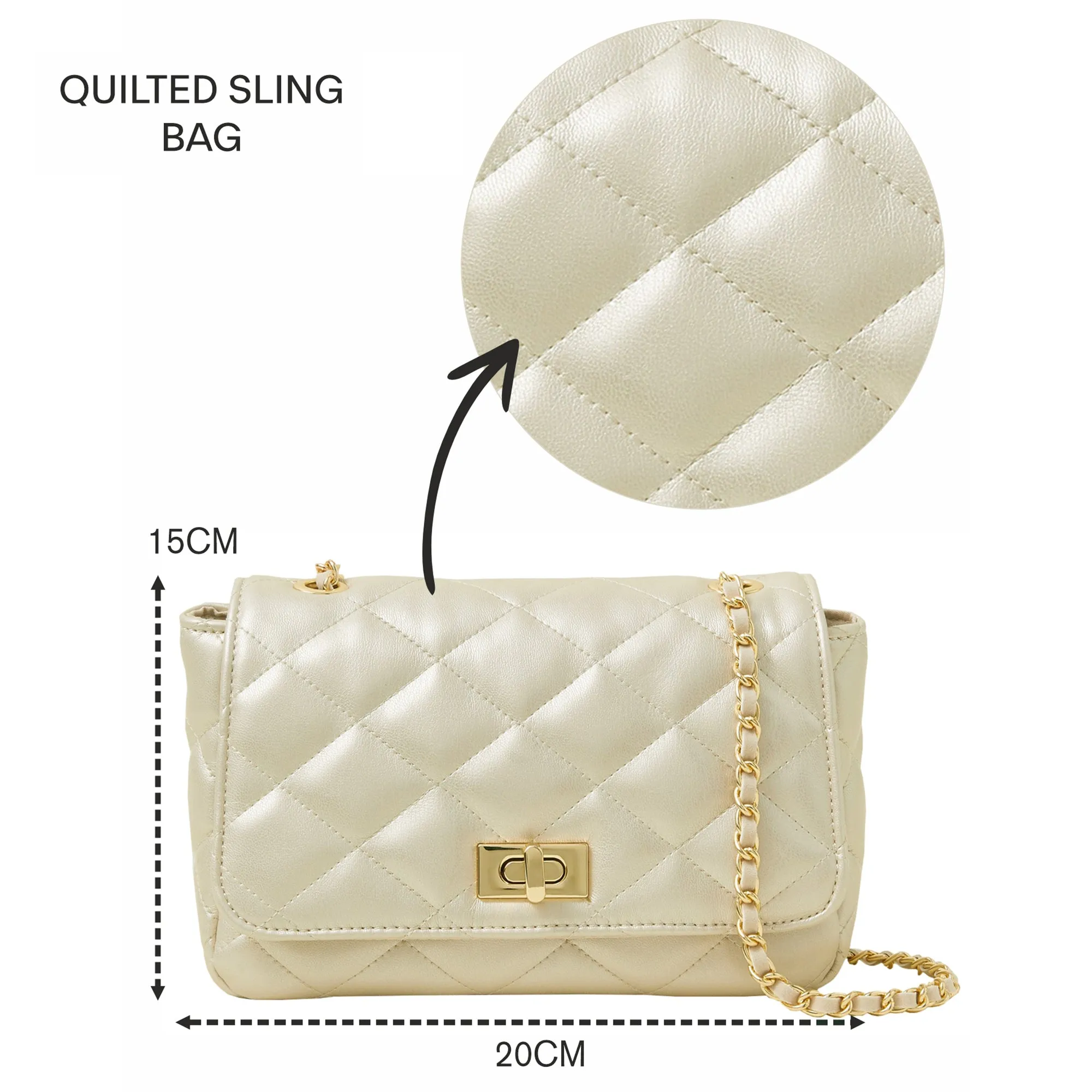 Accessorize London Women's White Quilted Twistlock Sling Bag