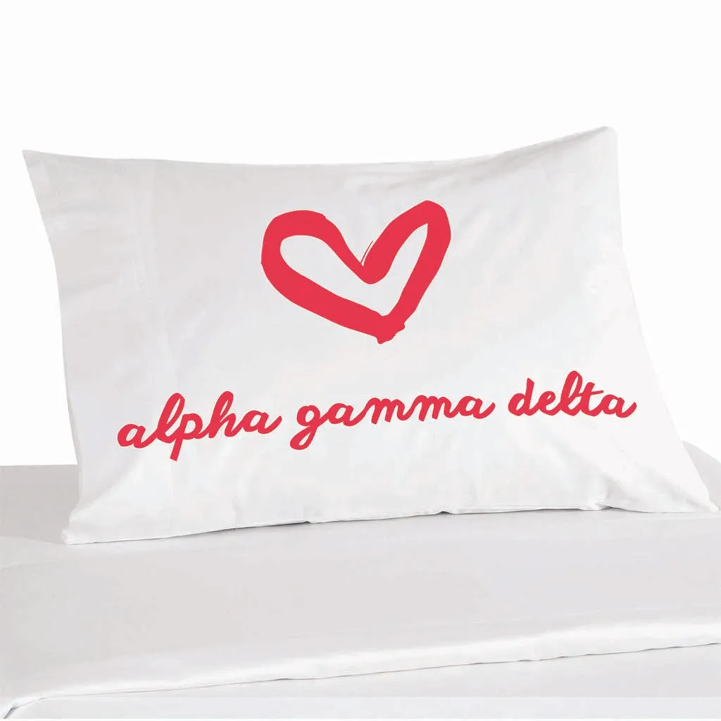 Alpha Gamma Delta Sorority Name with Heart Design on Printed Pillowcase