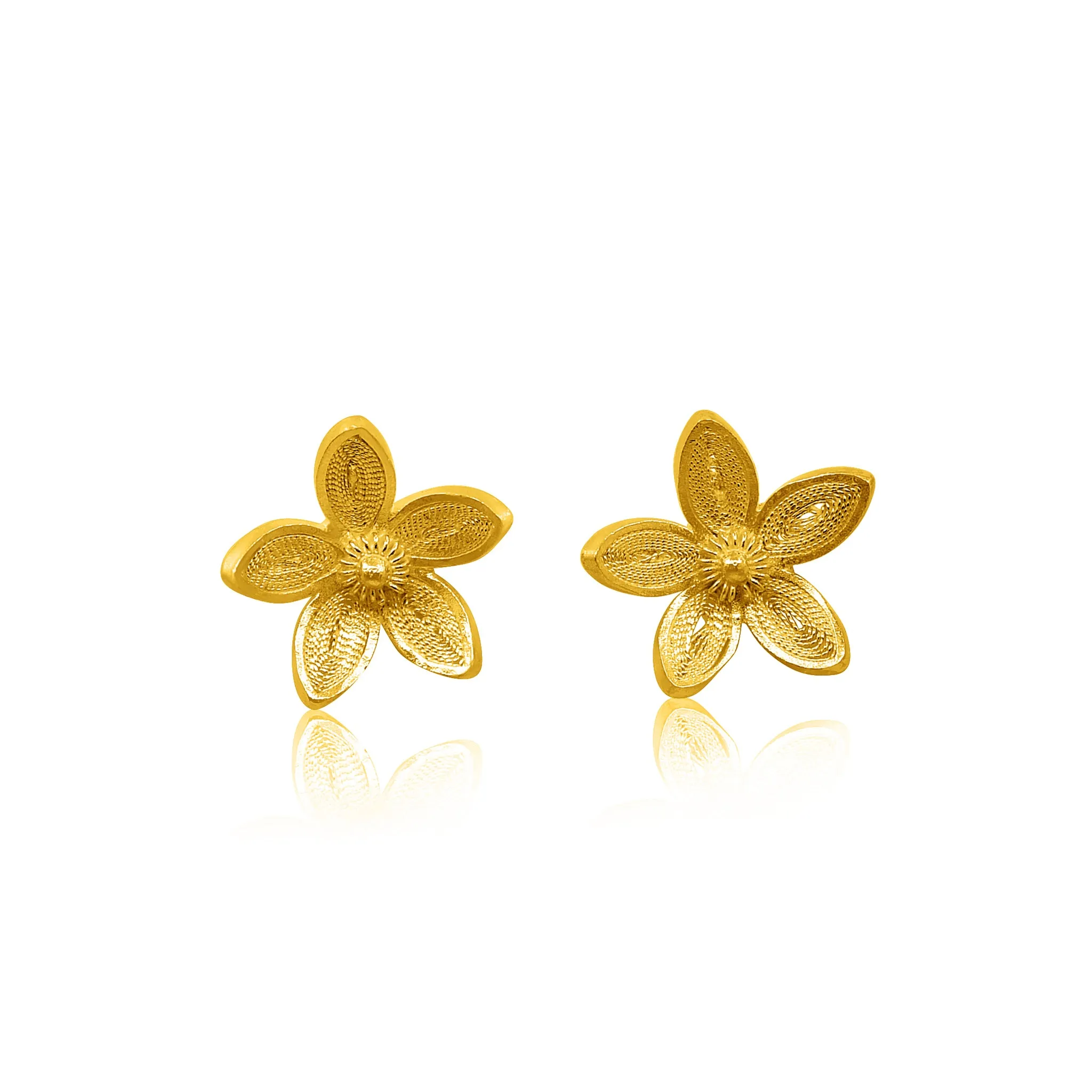 APPLE BLOSSOM SOLID GOLD 18K STUD EARRINGS FILIGREE