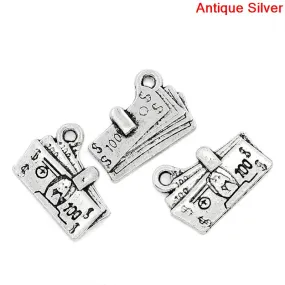 AVBeads Luck Lucky Money Bank Note Dollar Silver 17mm x 13mm Metal Charms 10pcs