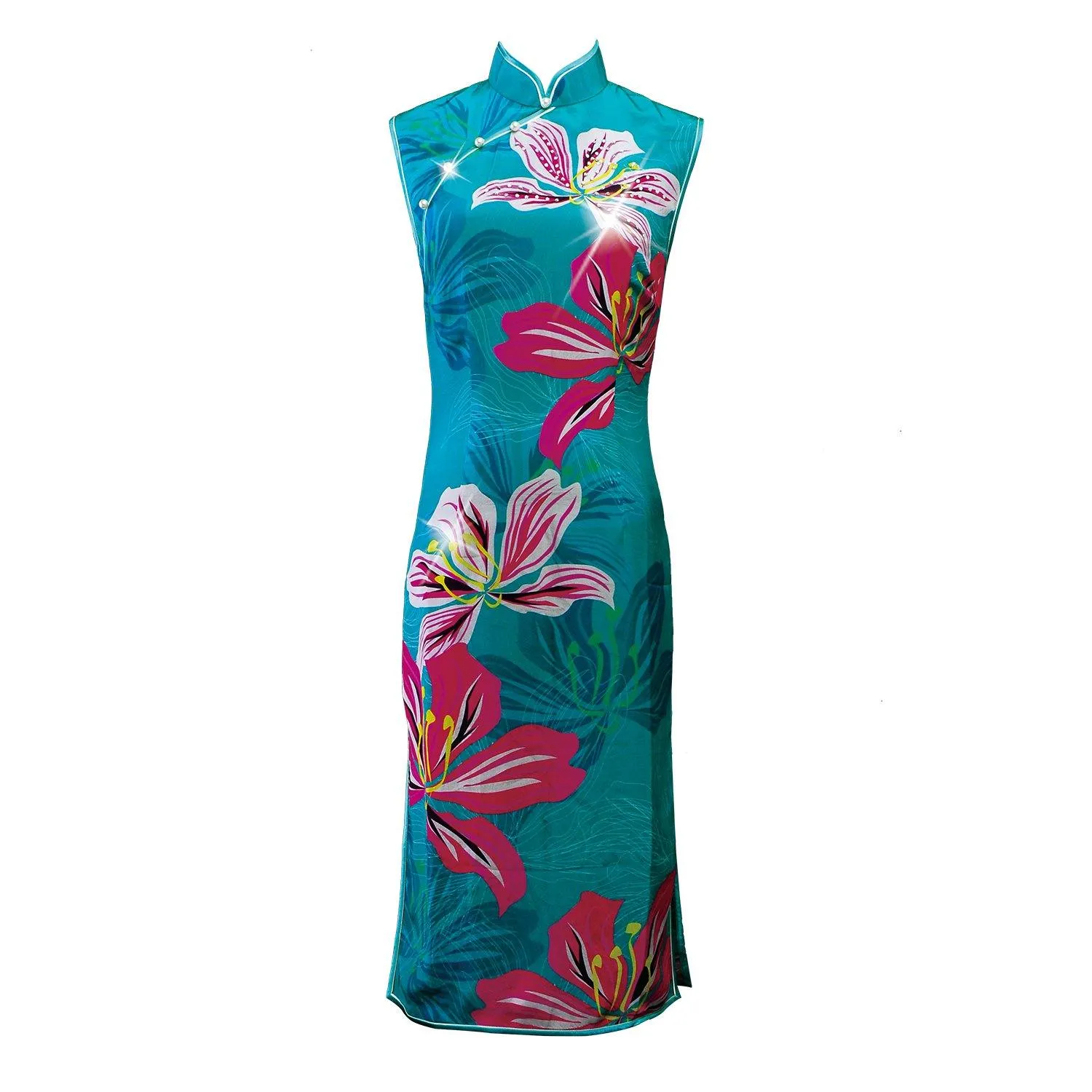 【BAUHINIA】100% Silk Crystal Cheongsam (Sleeveless)