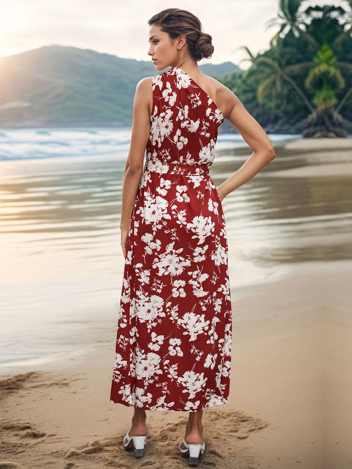 Beach Wedding Guest Dress for Women - Elegant Single Shoulder Sleeveless Attire