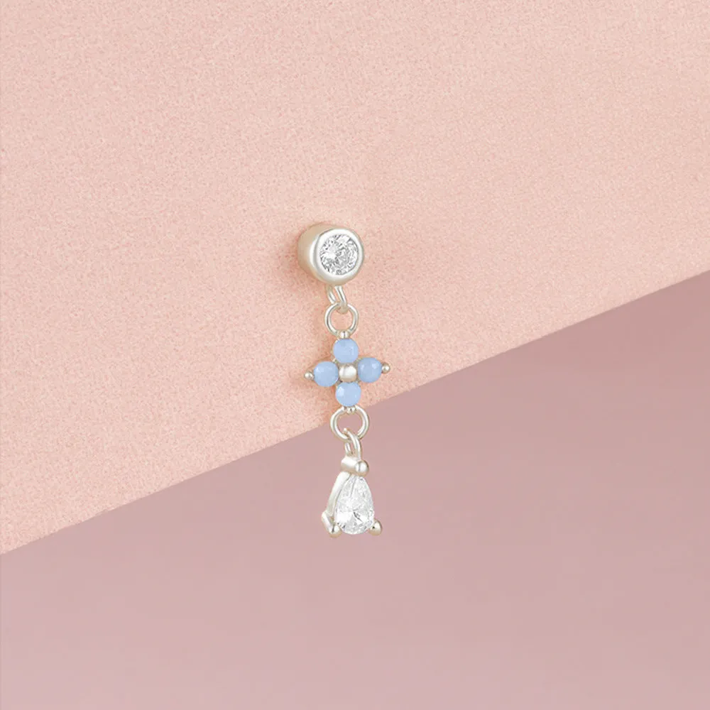 Blue Flower Drop Ball Back Earrings