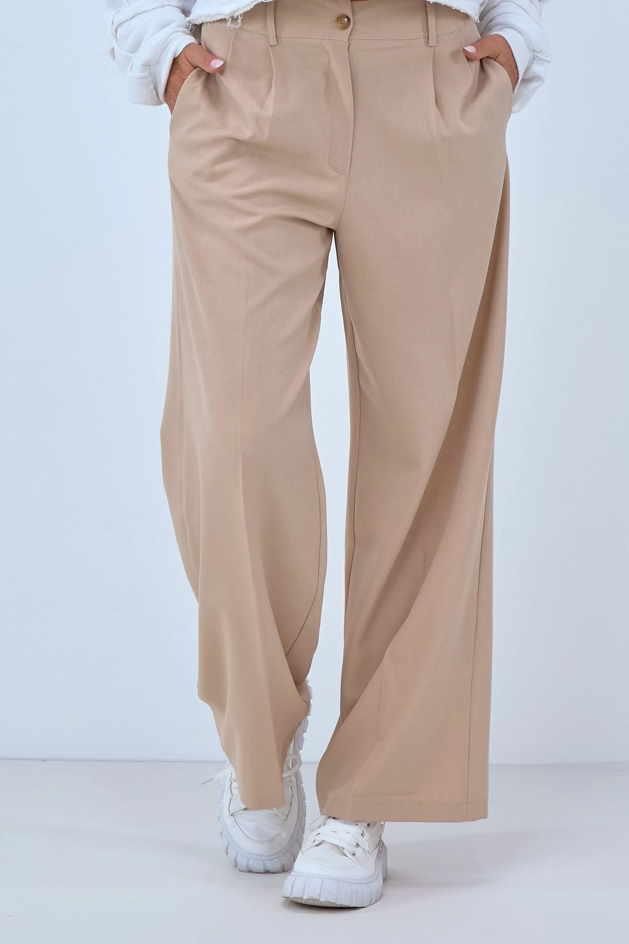 Bundfaltenhose im Marlene Style, beige