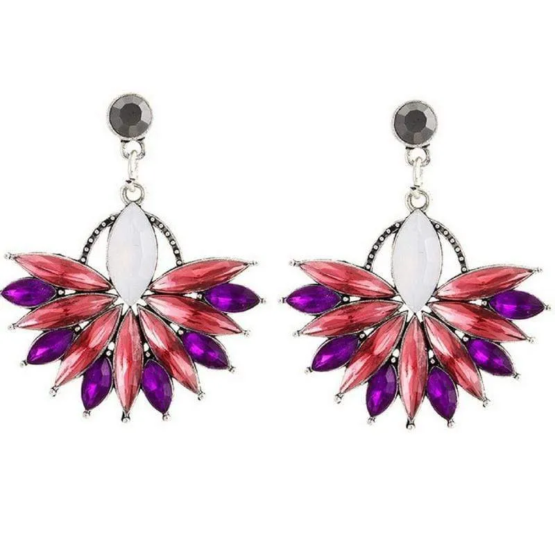 Bursting Flower Pink-Purple Gem Earrings