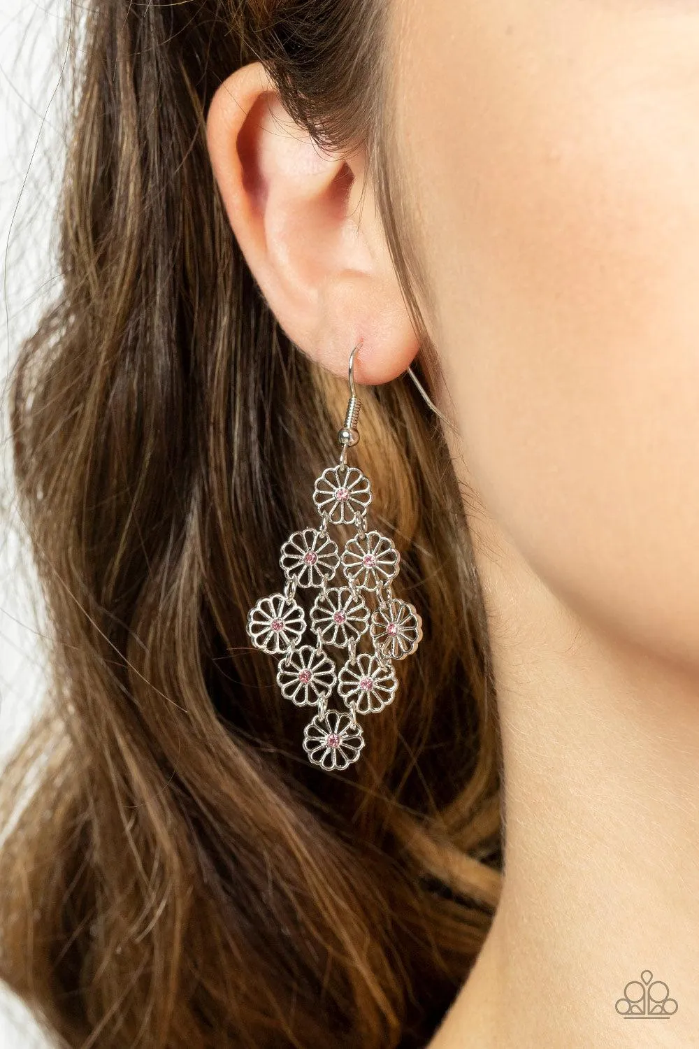 Bustling Blooms Pink Flower Earrings - Paparazzi Accessories