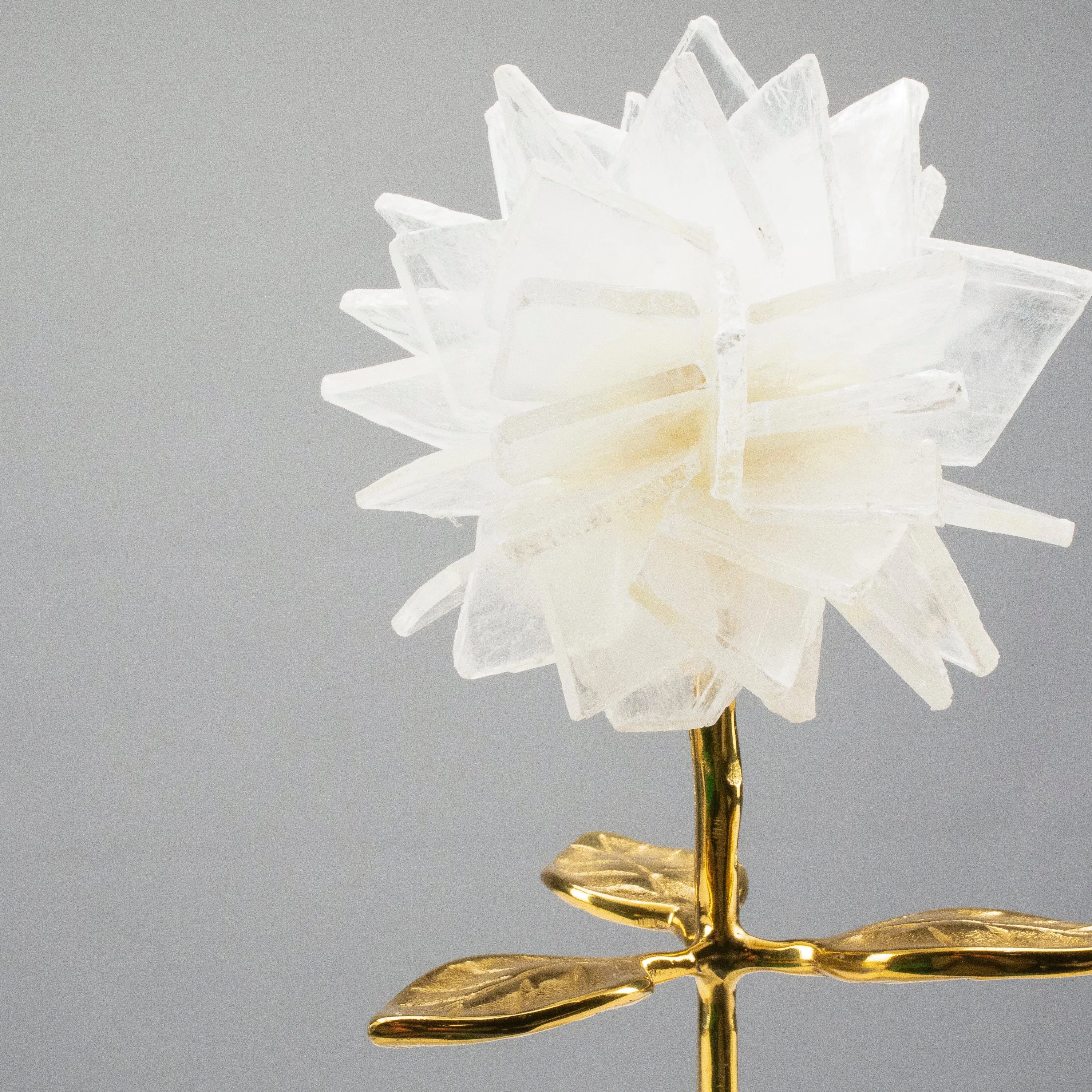 Calcite Flower with Brass Stem on Agate Base