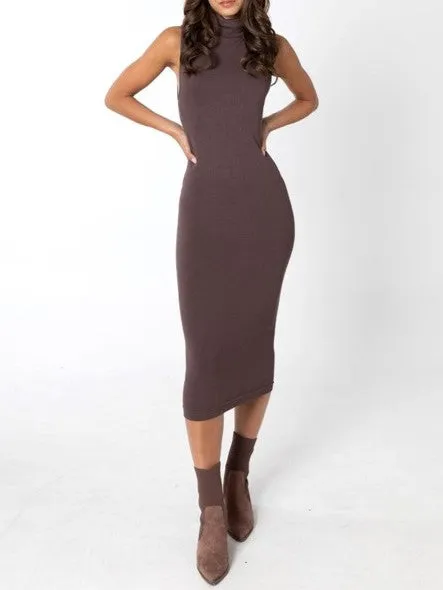 C'EST MOI Bamboo Fleece Sleeveless Turtleneck Dress