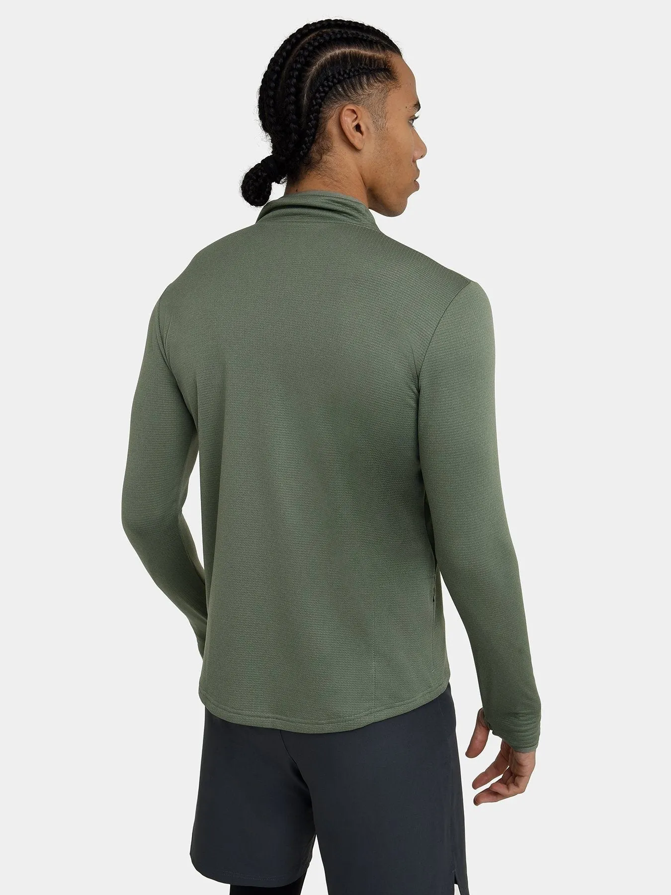 Cloud Fleece Quarter Zip Running Top For Men With Thumbholes & Side Zip Pocket