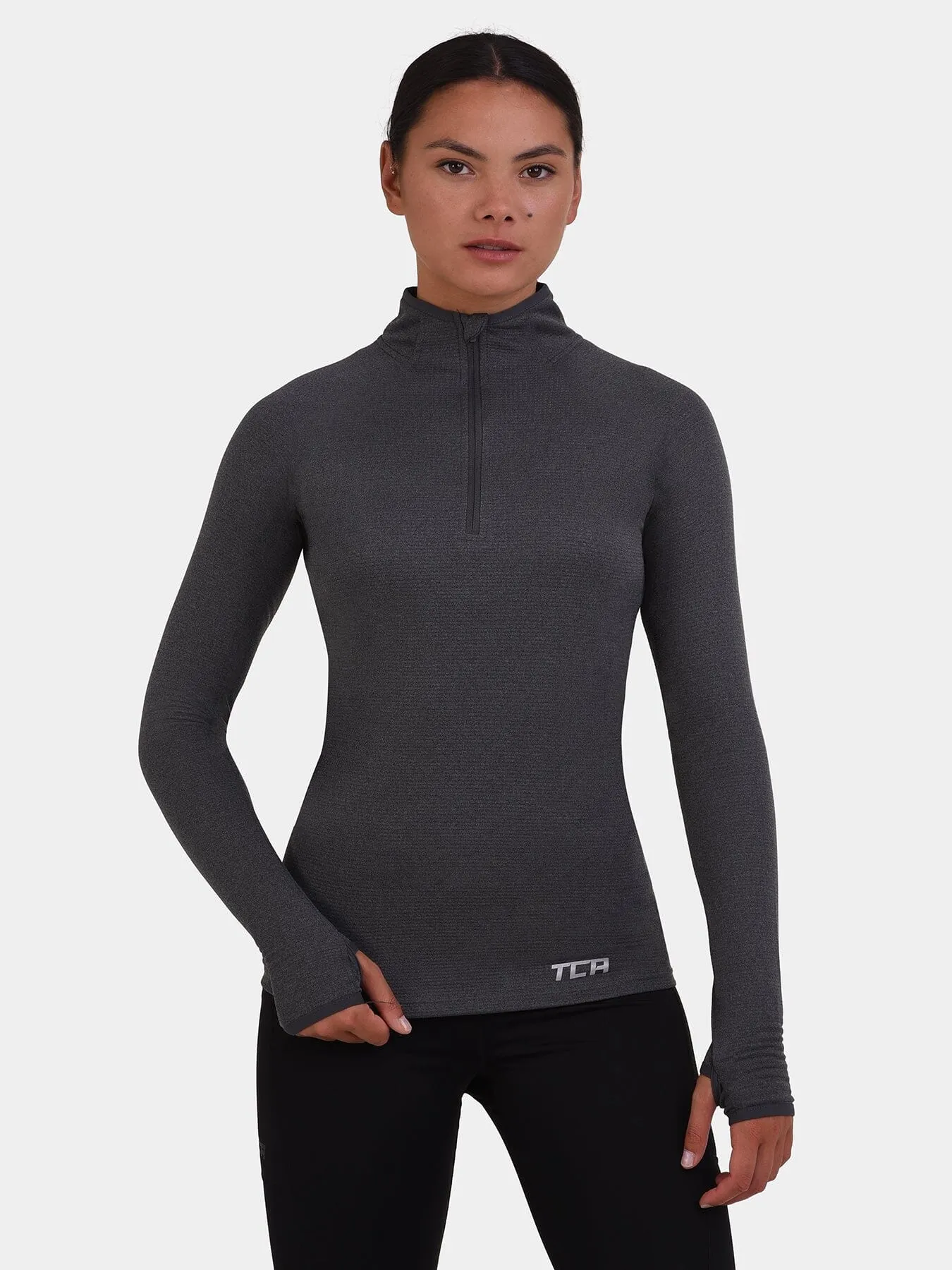 Cloud Fleece Quarter Zip Running Top For Women With Thumbholes & Side Zip Pocket