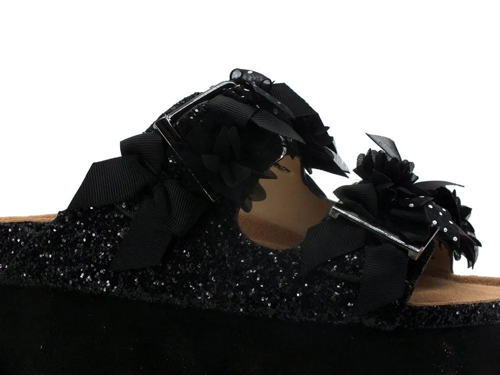 COLORS OF CALIFORNA Ciabatta Platform Fibbie Glitter Nero