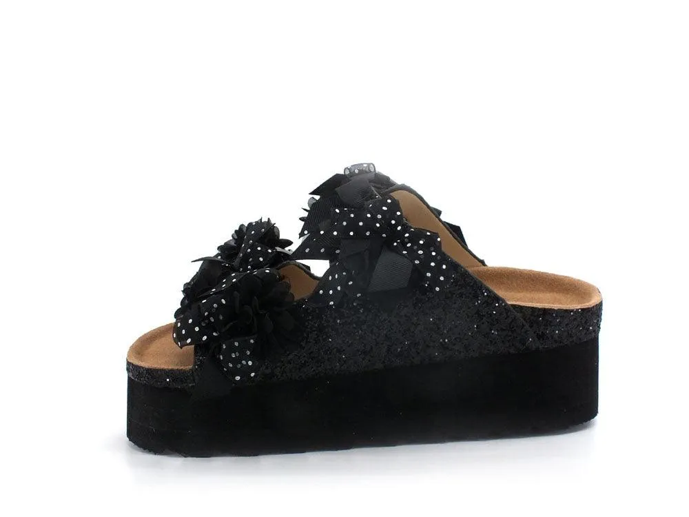 COLORS OF CALIFORNA Ciabatta Platform Fibbie Glitter Nero