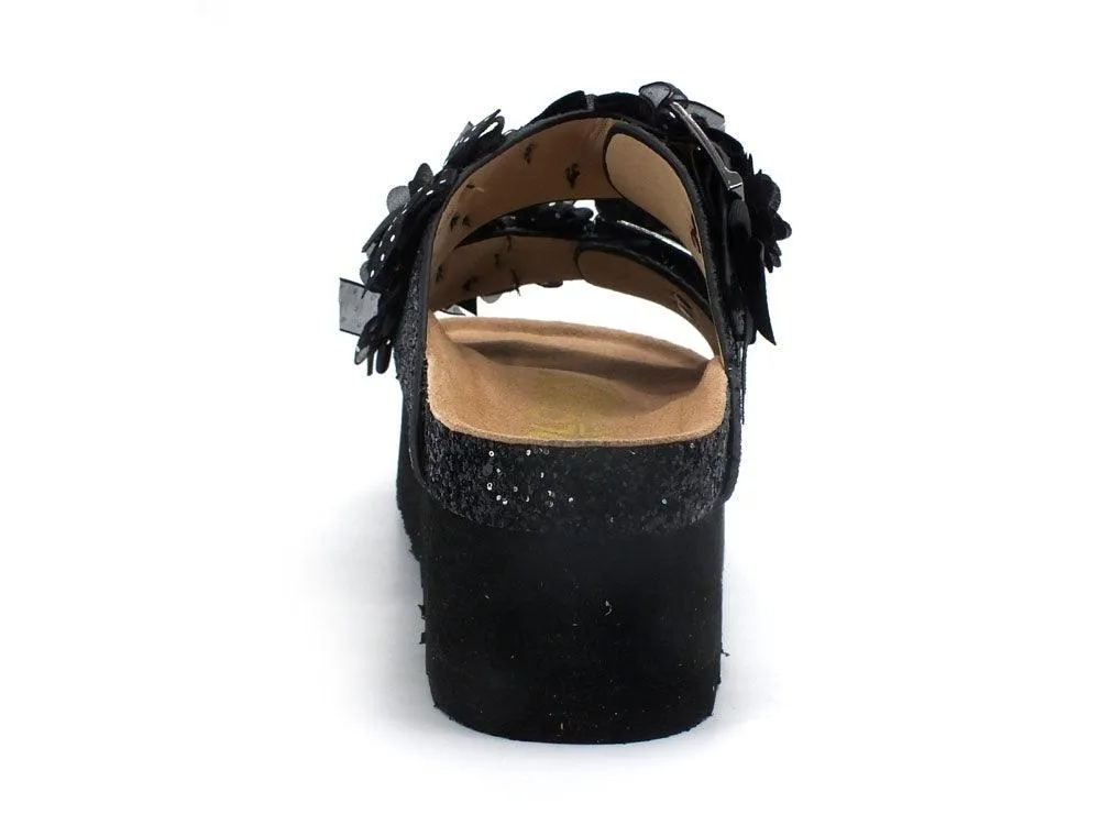 COLORS OF CALIFORNA Ciabatta Platform Fibbie Glitter Nero