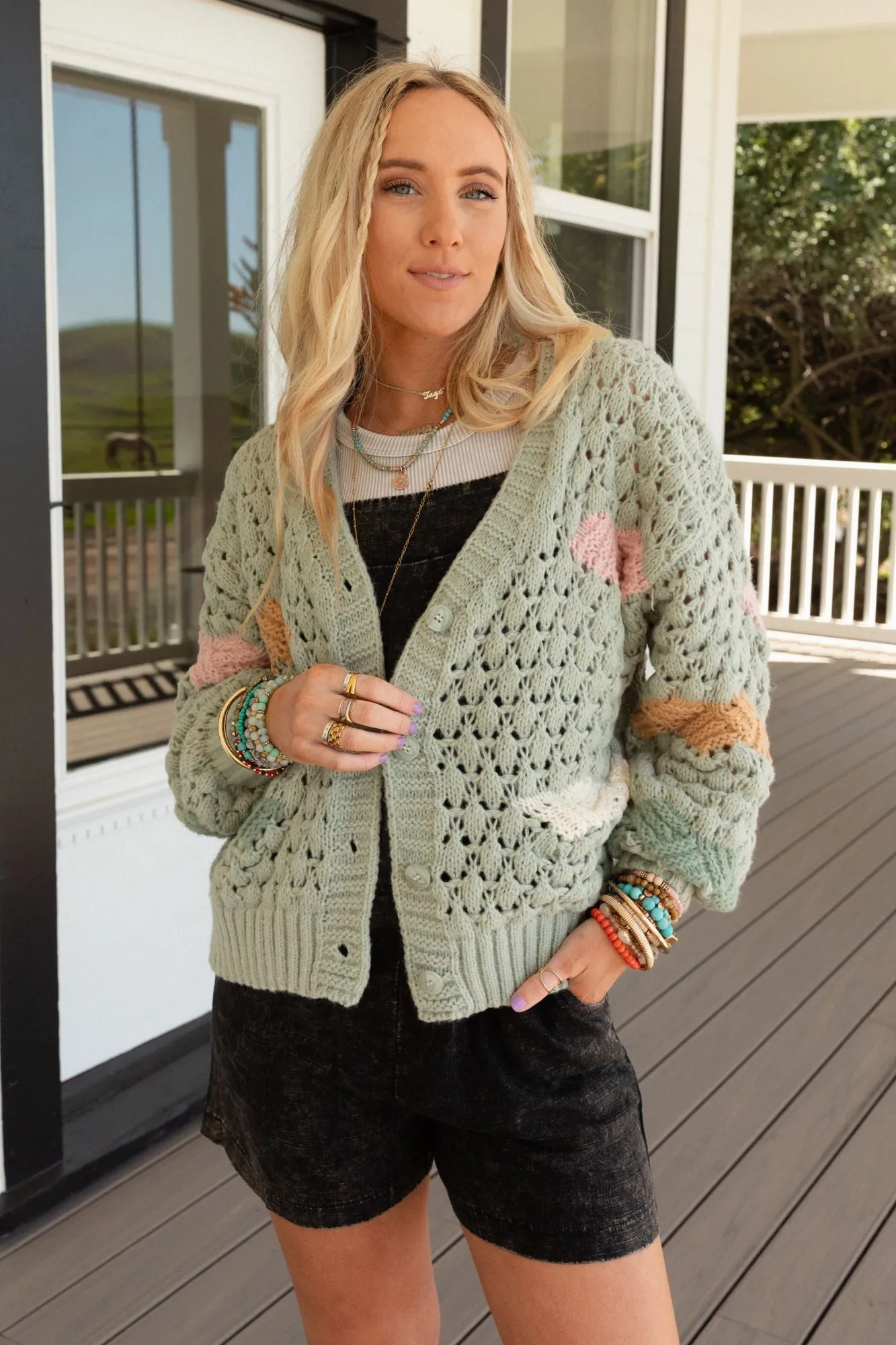 Cotton Candy Clouds Cardigan - Sage