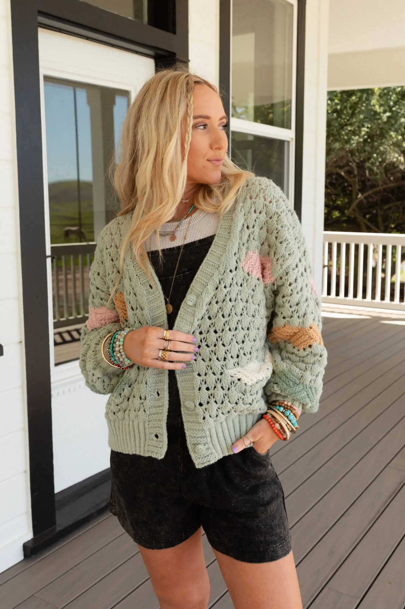 Cotton Candy Clouds Cardigan - Sage