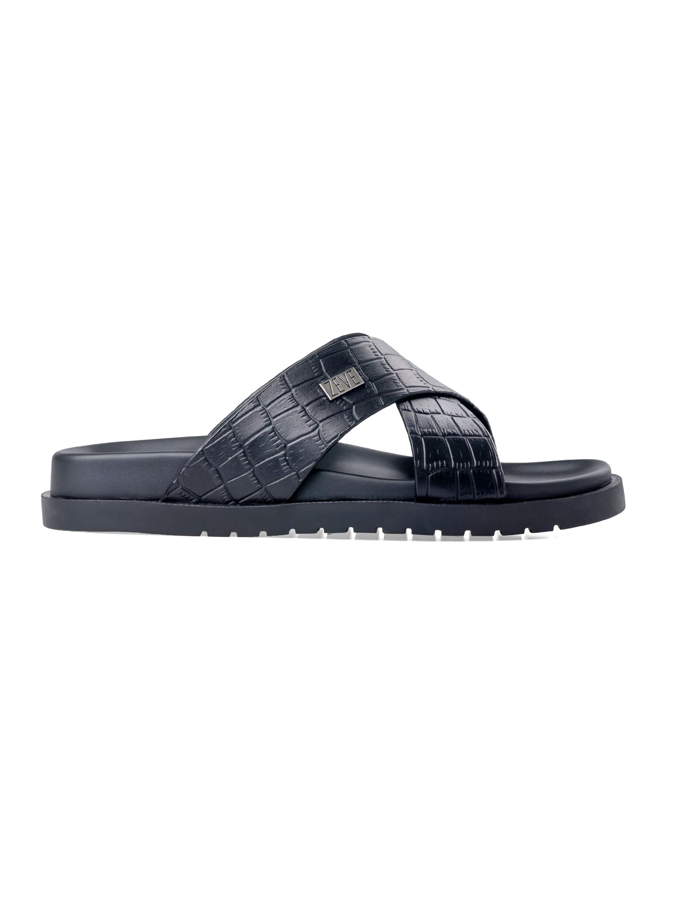 Cross Strap Riliv Sandal - Black Croco Leather