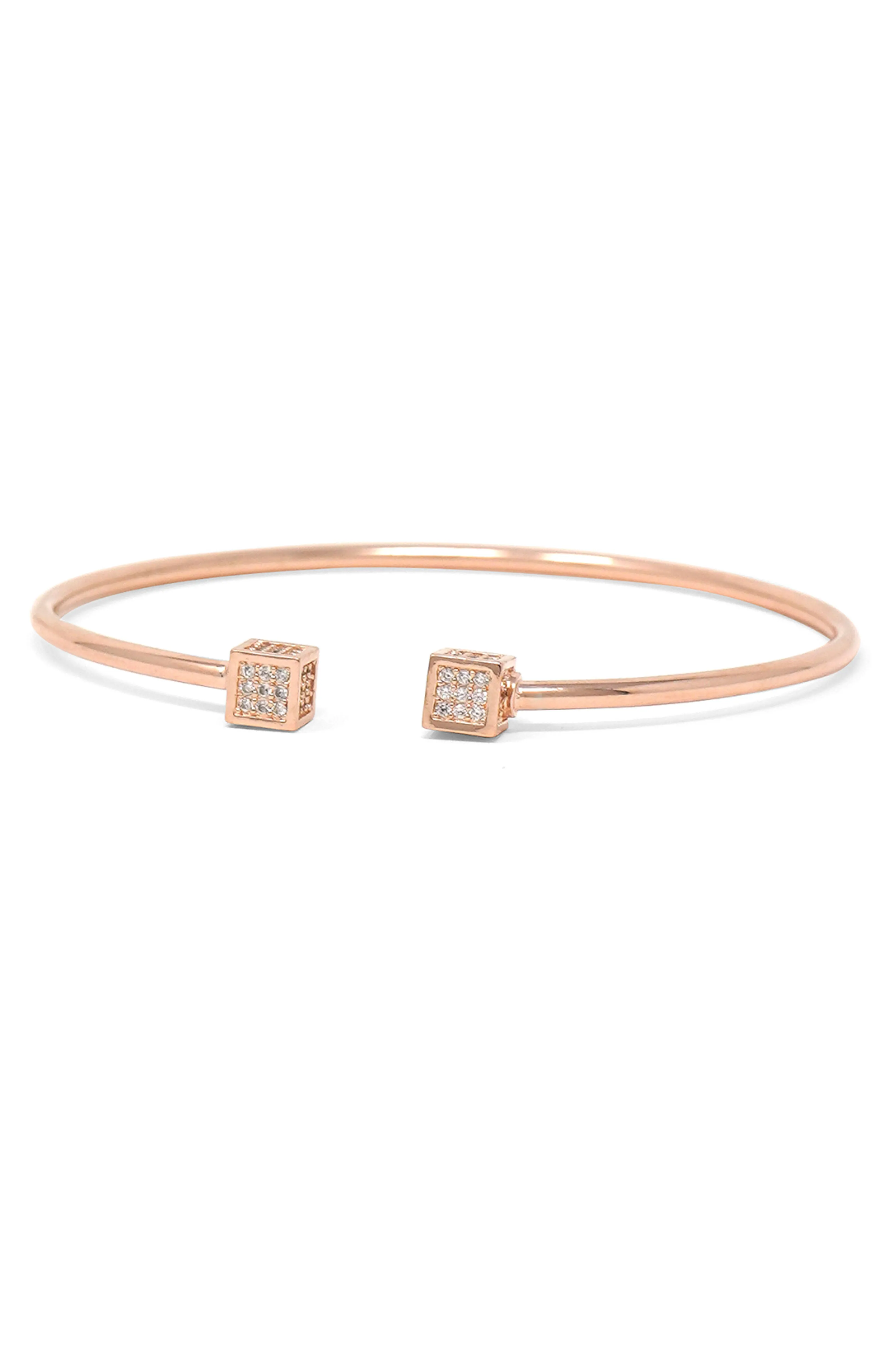 Cubic Glam Rose Gold Plated Sterling Silver Adjustable Bracelet