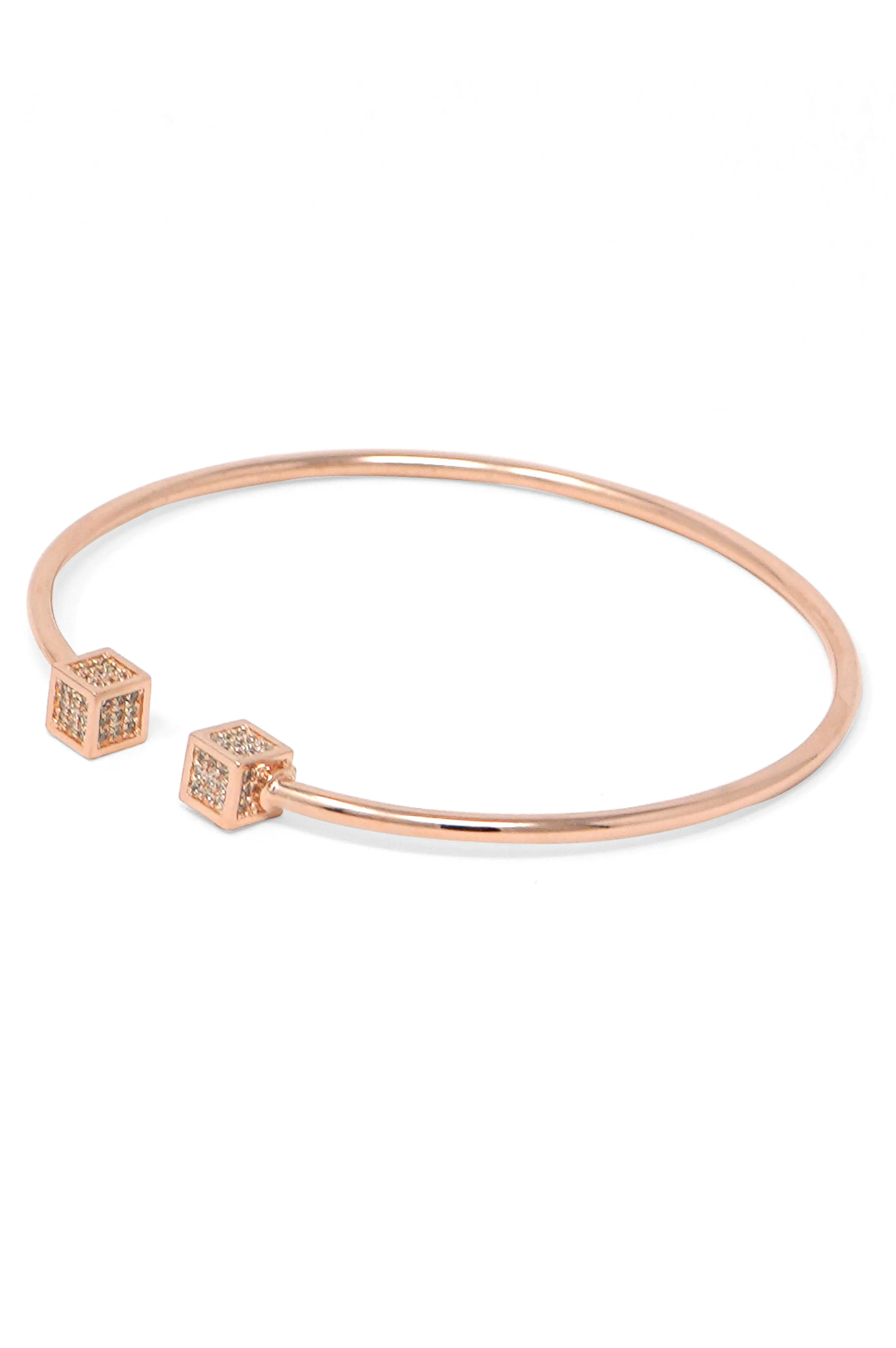 Cubic Glam Rose Gold Plated Sterling Silver Adjustable Bracelet