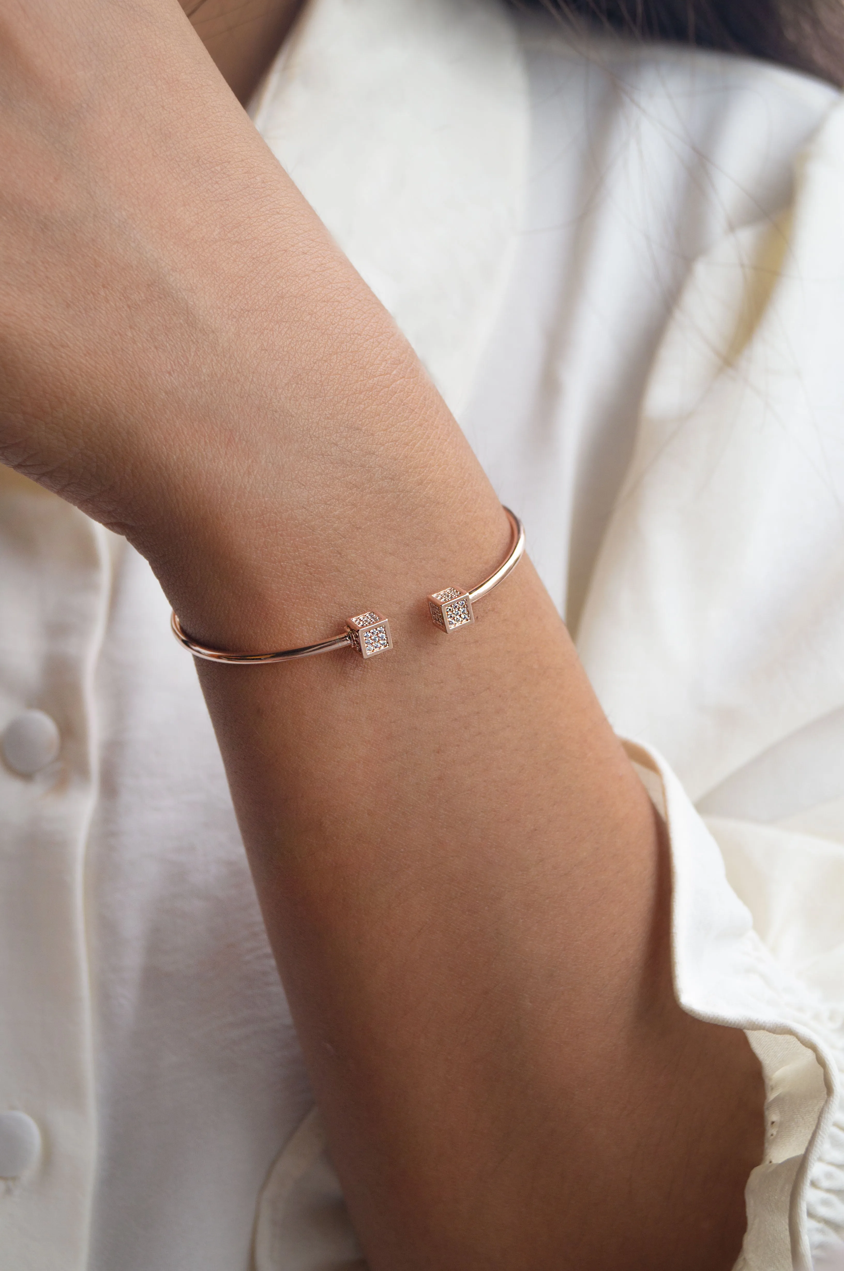 Cubic Glam Rose Gold Plated Sterling Silver Adjustable Bracelet