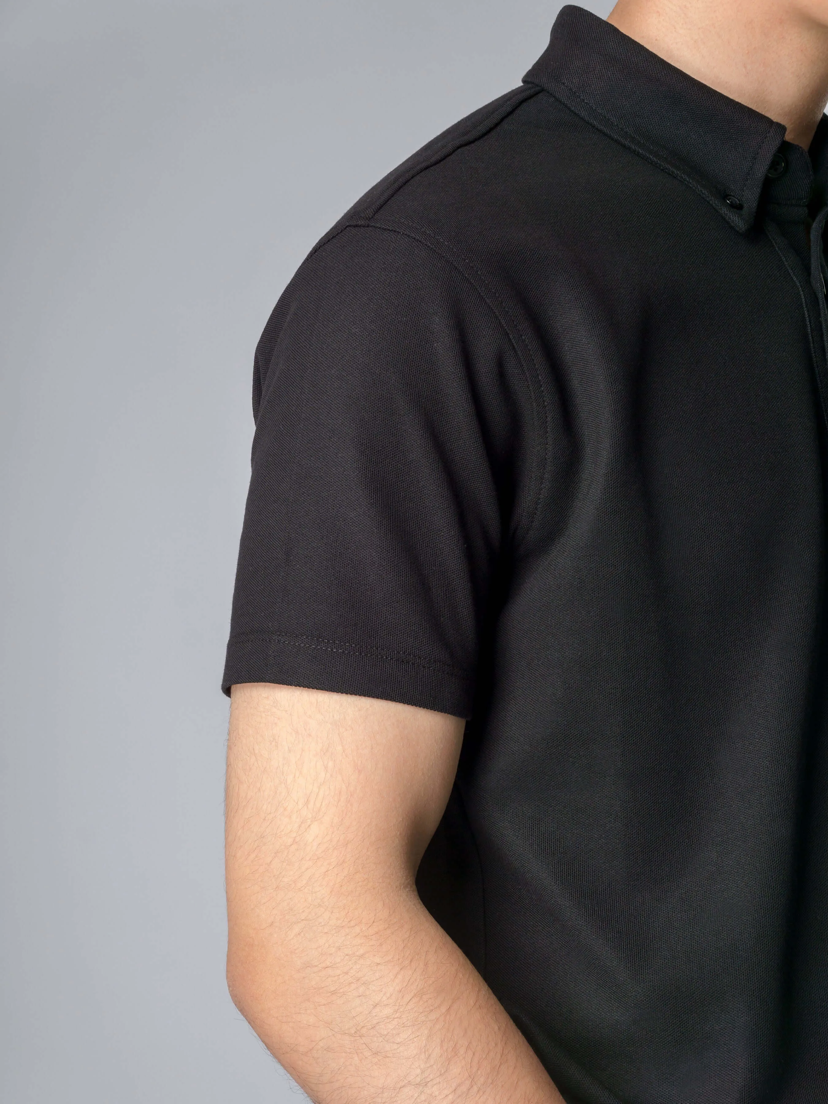 Dante Polo Button Down Short Sleeve - Black