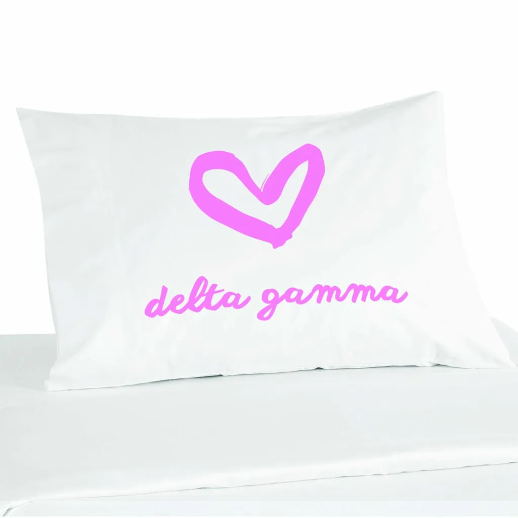 Delta Gamma Sorority Name with Heart Design on Printed Pillowcase