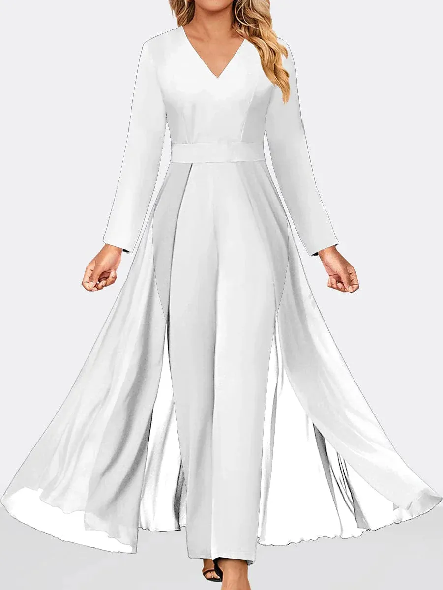 Elegant V-Neck Women's Jumpsuit in White and Navy Blue - S M L All Seasons