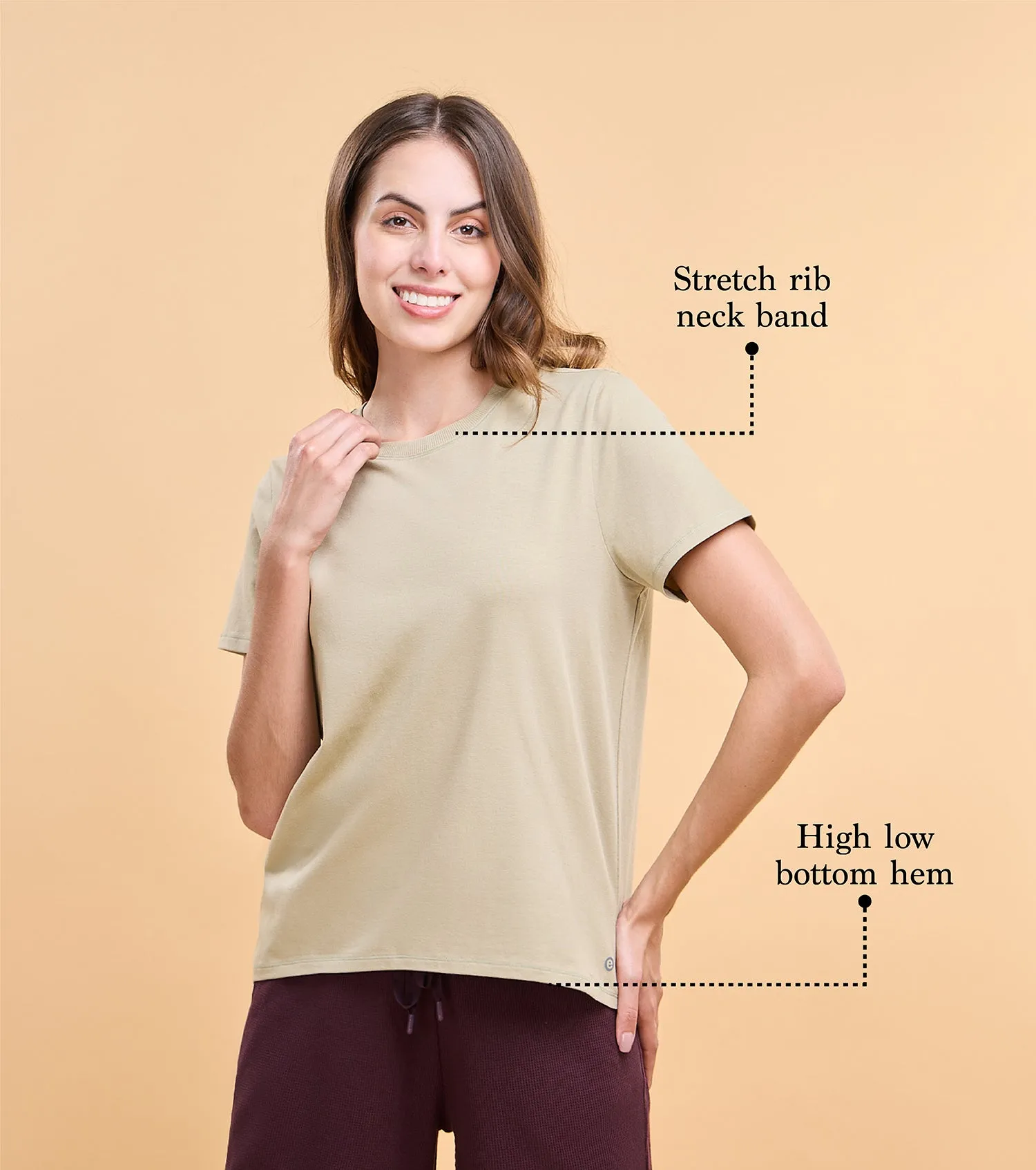 Enamor E305 High Low Tee Crew Neck Basic Stretch Cotton Tee