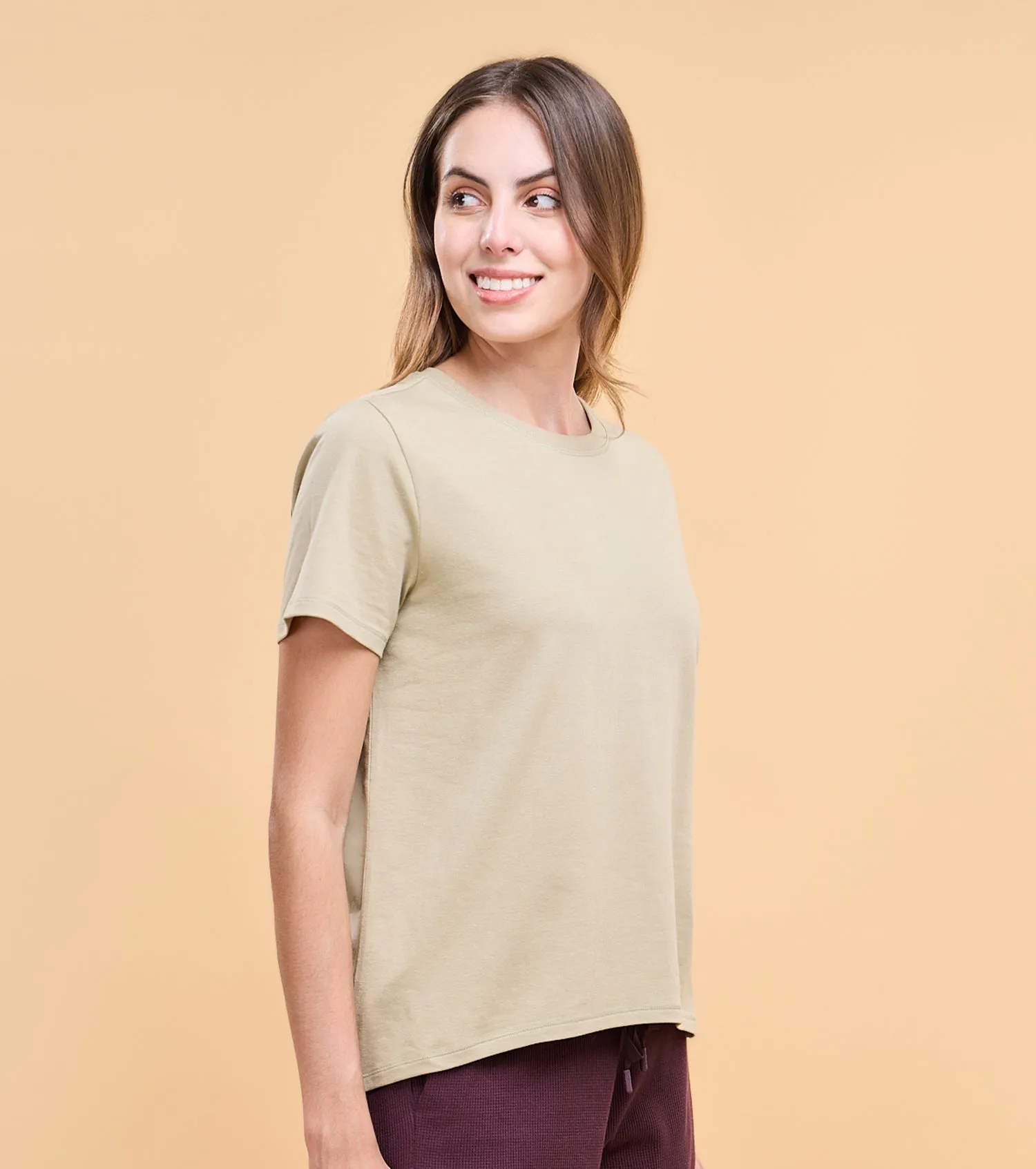 Enamor E305 High Low Tee Crew Neck Basic Stretch Cotton Tee