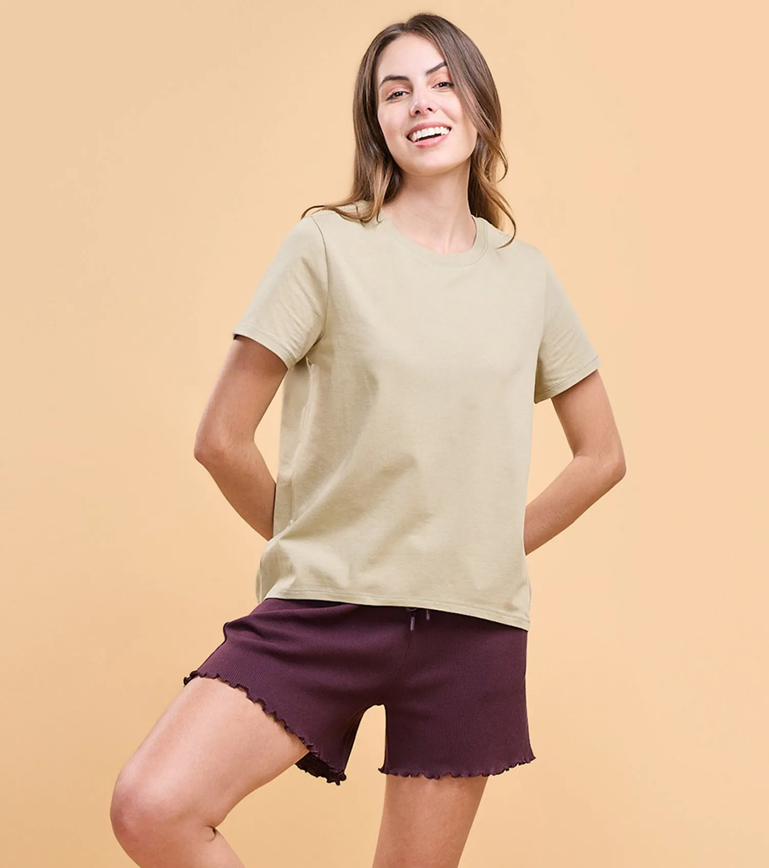 Enamor E305 High Low Tee Crew Neck Basic Stretch Cotton Tee