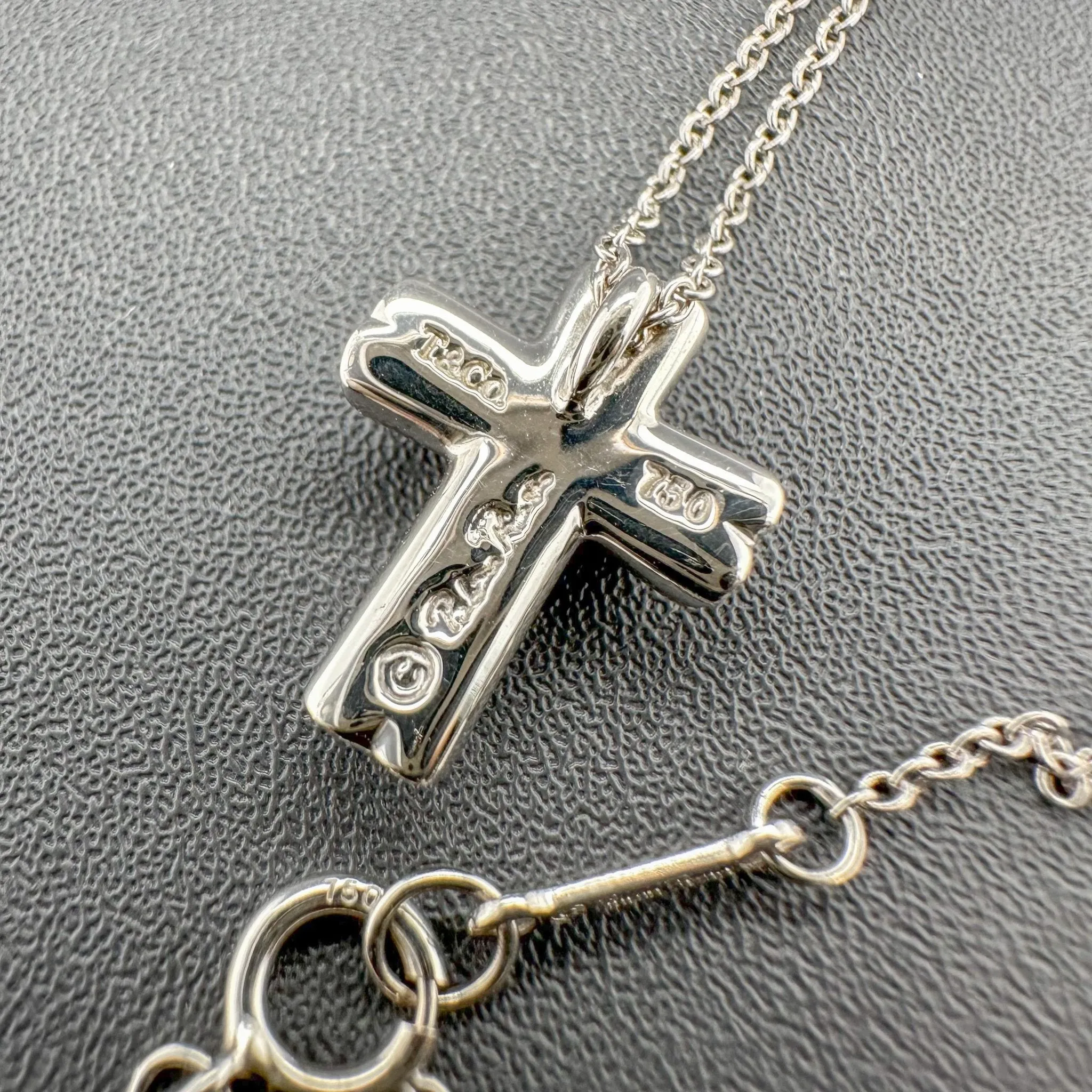 Estate Tiffany & Co. 18K W Gold Diamond Tenderness Cross Pendant