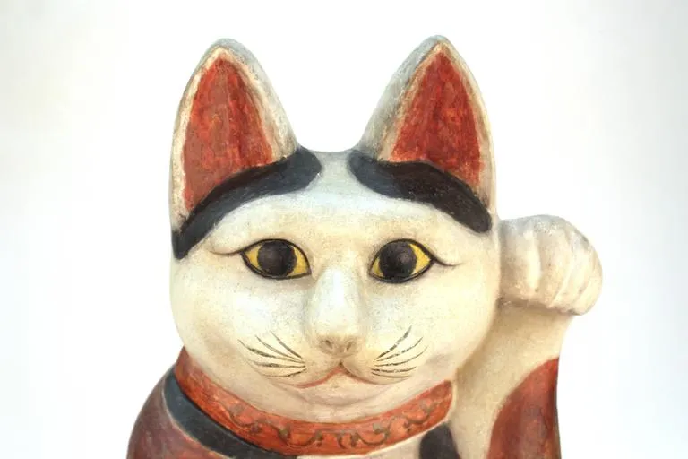 Extremely Rare and Large Japanese Clay of a Cat