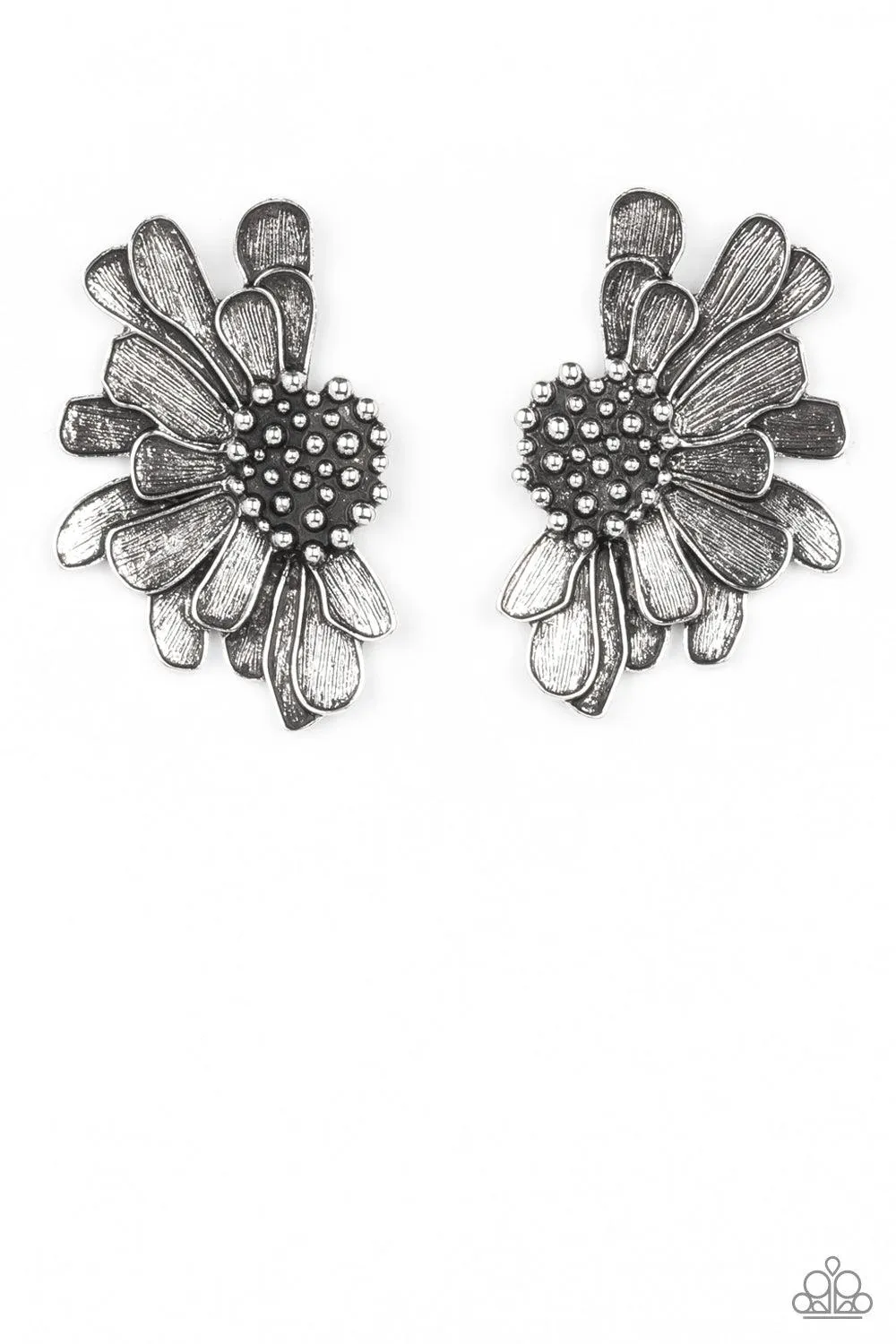 Farmstead Meadow Silver Flower Earrings - Paparazzi Accessories