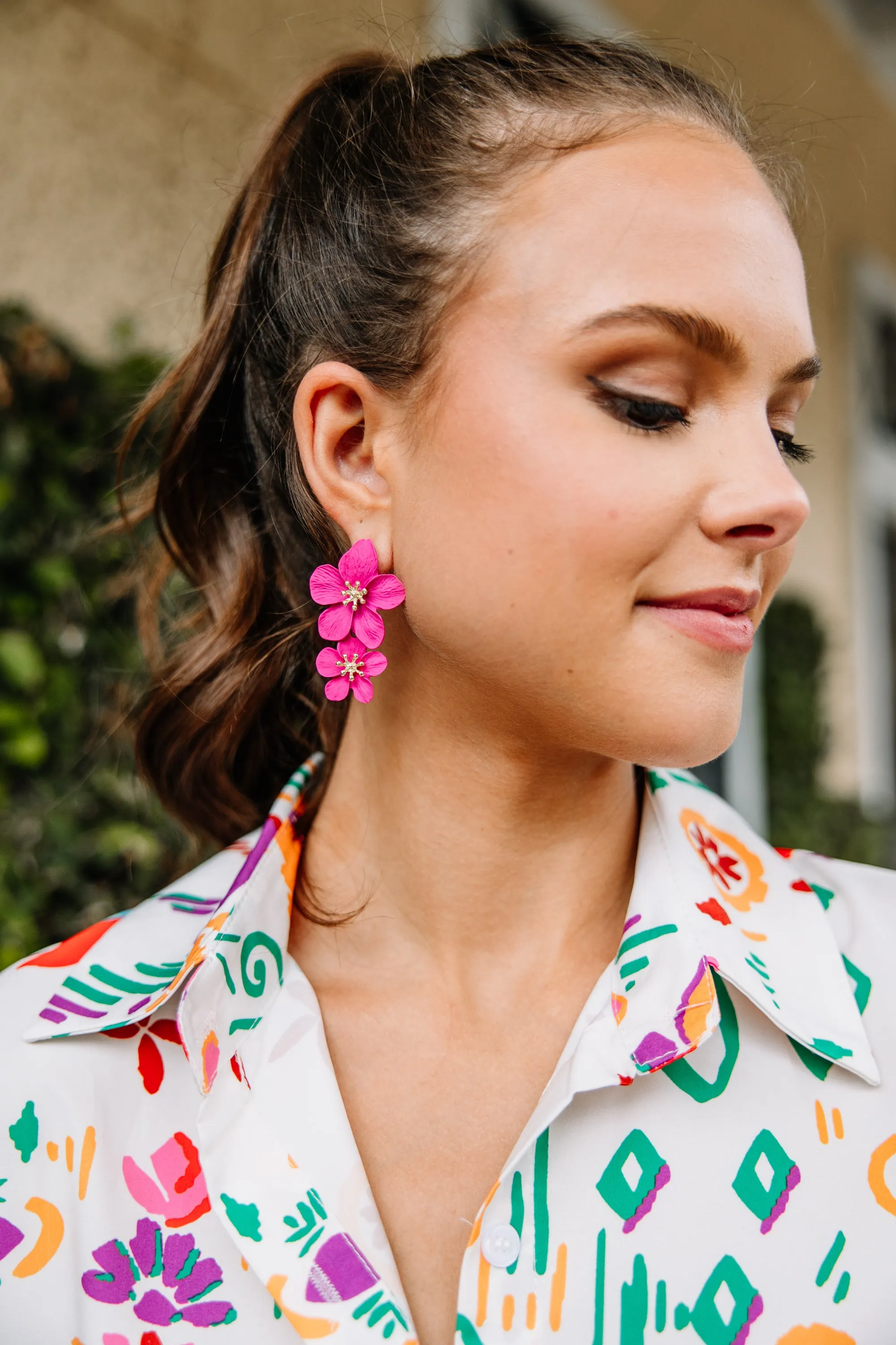 Full Bloom Fuchsia Pink Floral Earrings