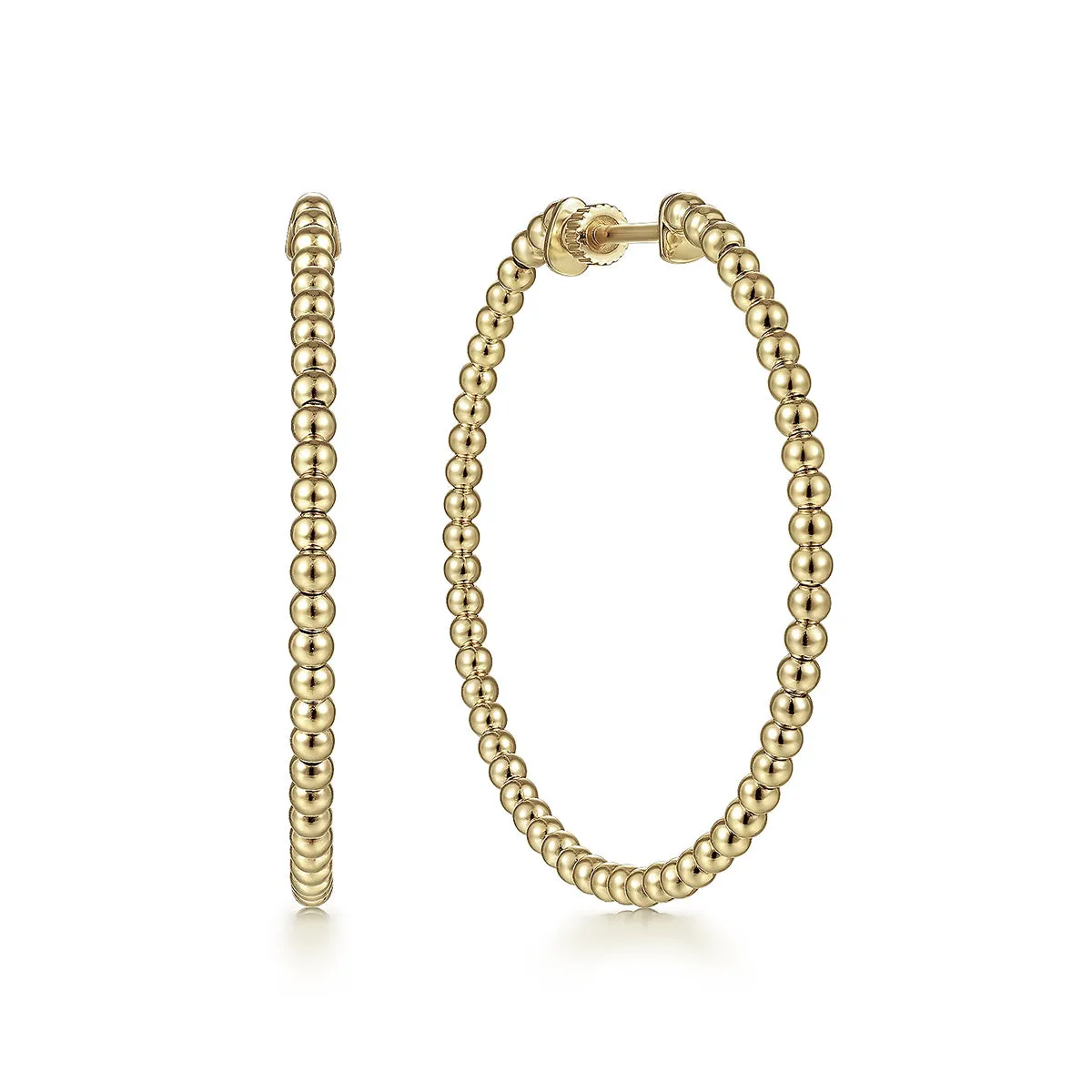 Gabriel 14K Yellow Gold 40mm Beaded Round Classic Hoop Earrings