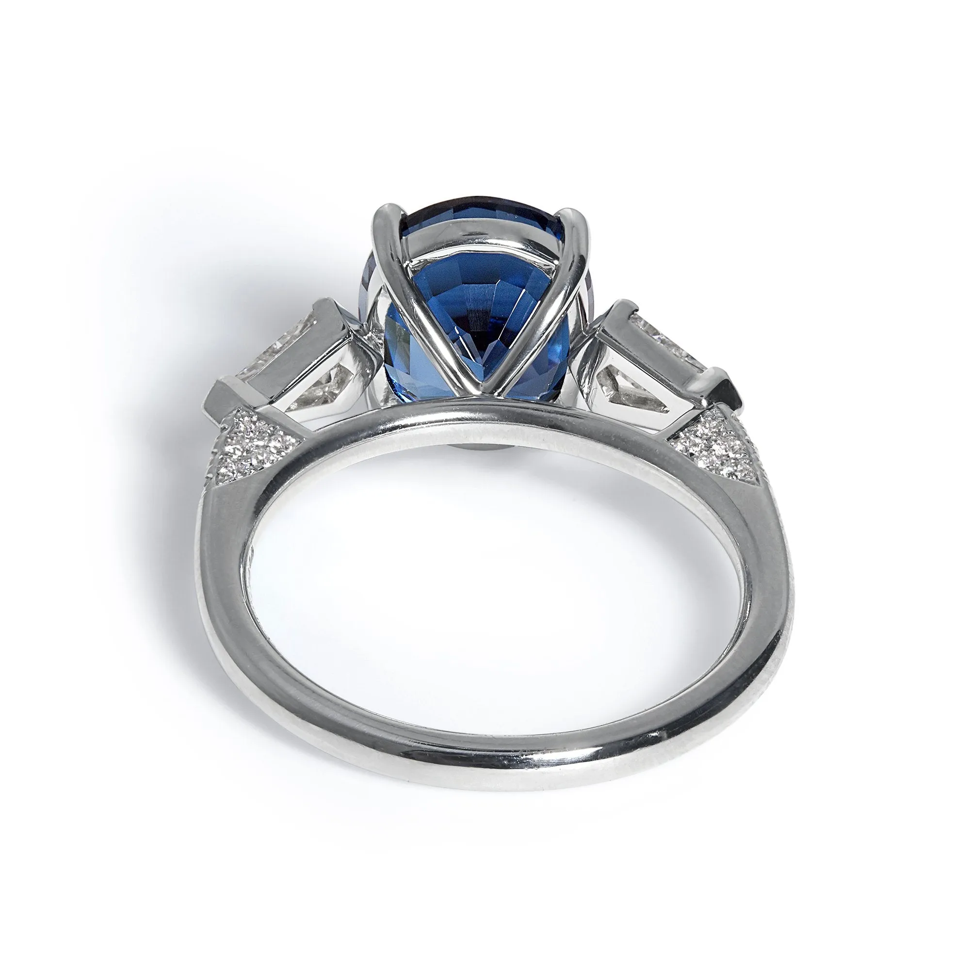 GIA 5.04ctw Natural NO-HEAT Blue Sapphire and Diamond Platinum 3 Stone Ring